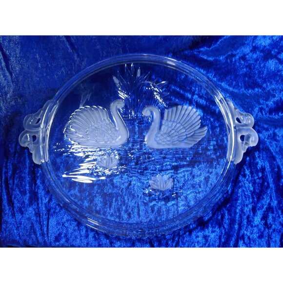 Vintage Mikasa Glass Serving Tray With Embossed Swan Design & Dual Handles - Picture 3 of 4